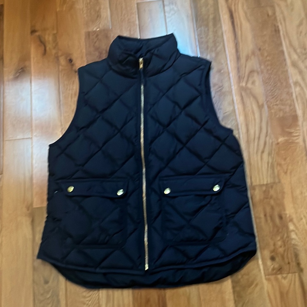 Jcrew navy large vest with gold detail.